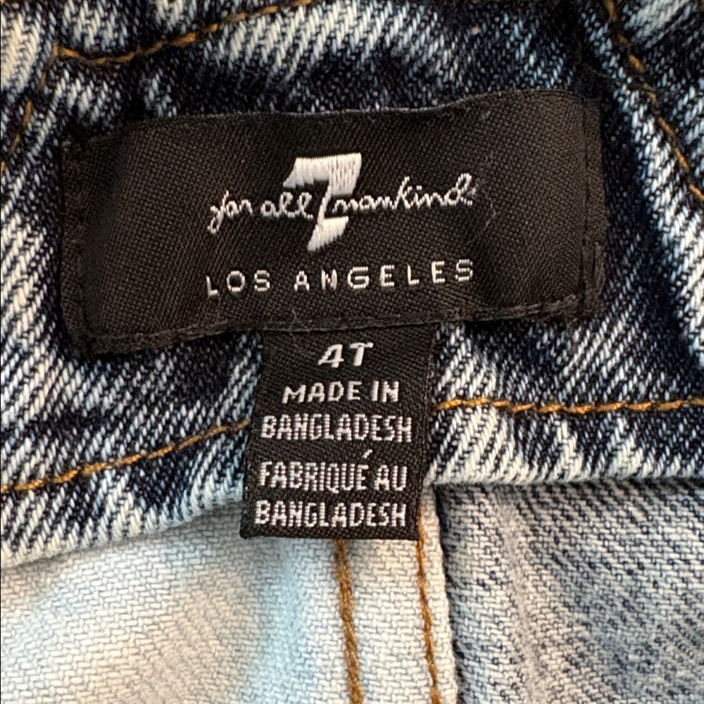 7 FOR ALL MANKIND girls two denim overalls dress size 4T blue neutral pockets - Picture 2 of 7